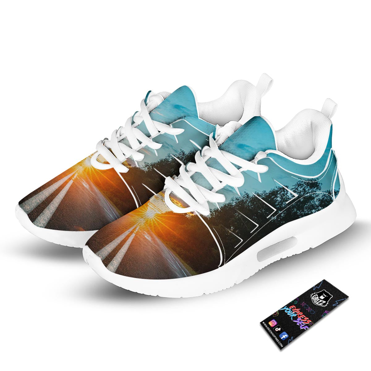 Road Sunrise Print Tennis Shoes-grizzshop