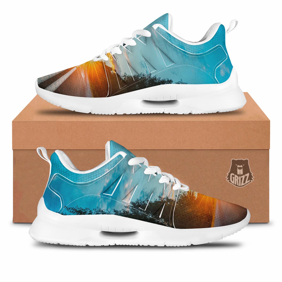 Road Sunrise Print Tennis Shoes-grizzshop