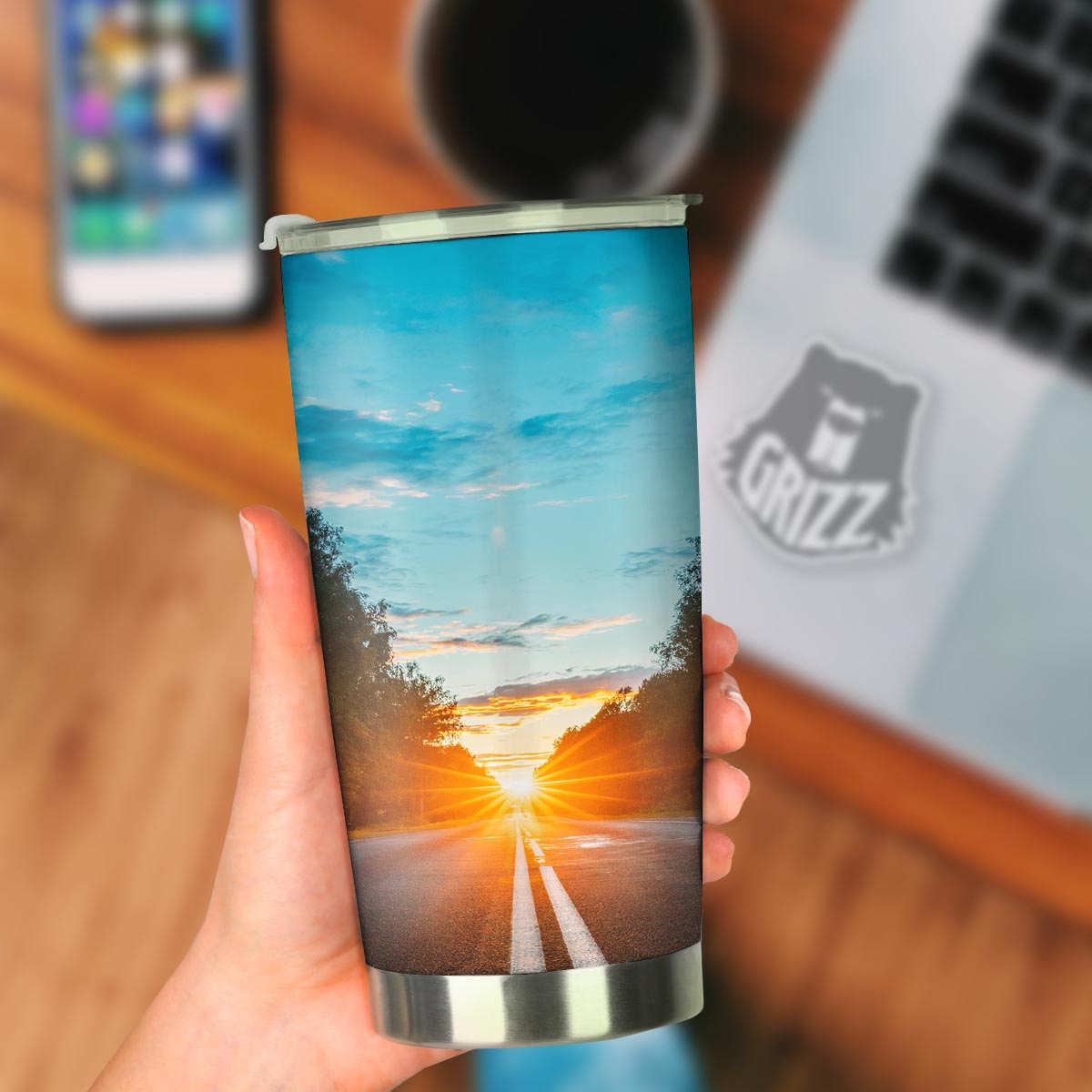 Road Sunrise Print Tumbler-grizzshop