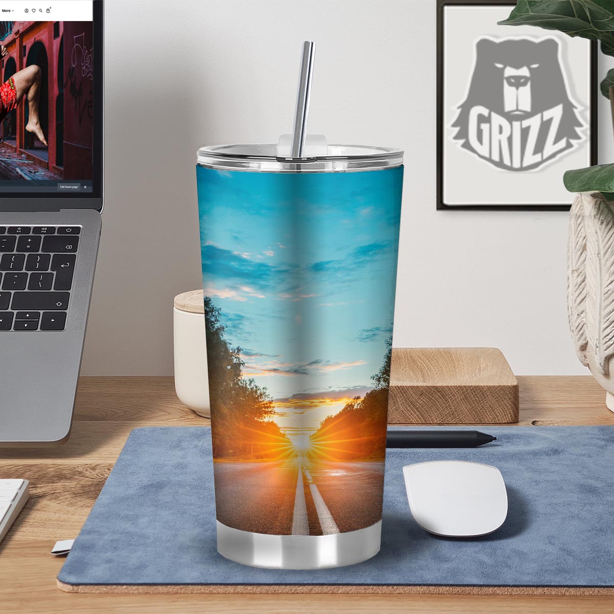 Road Sunrise Print Tumbler-grizzshop