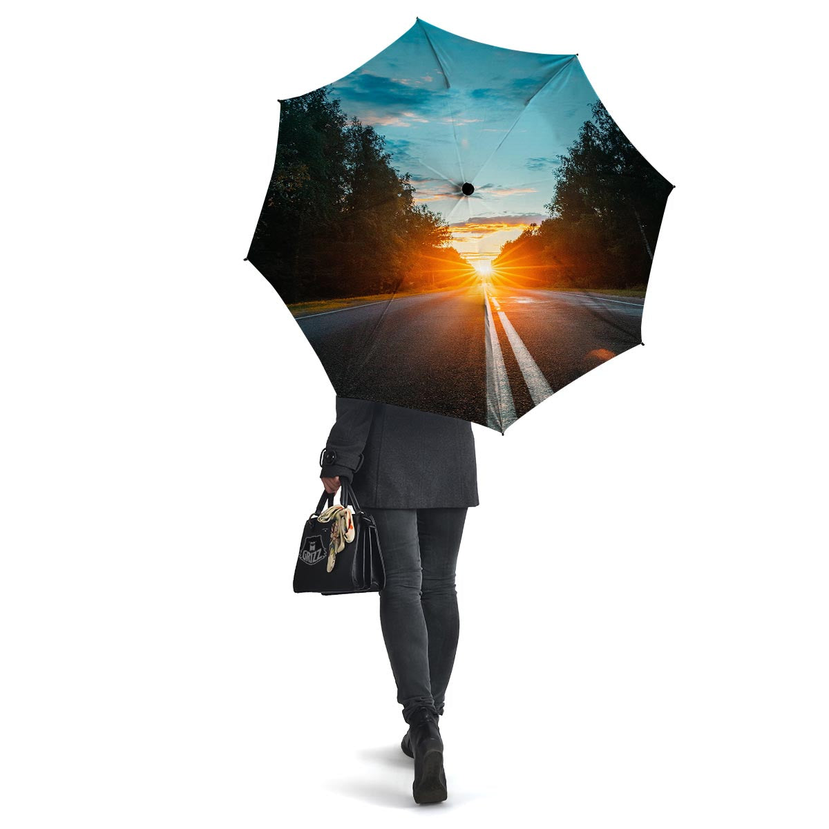 Road Sunrise Print Umbrella-grizzshop