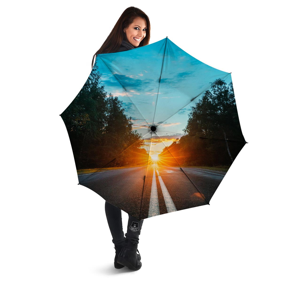 Road Sunrise Print Umbrella-grizzshop