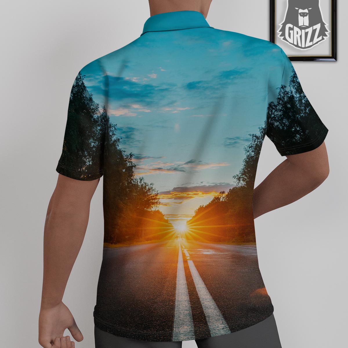 Road Sunrise Print Untucked Shirts-grizzshop