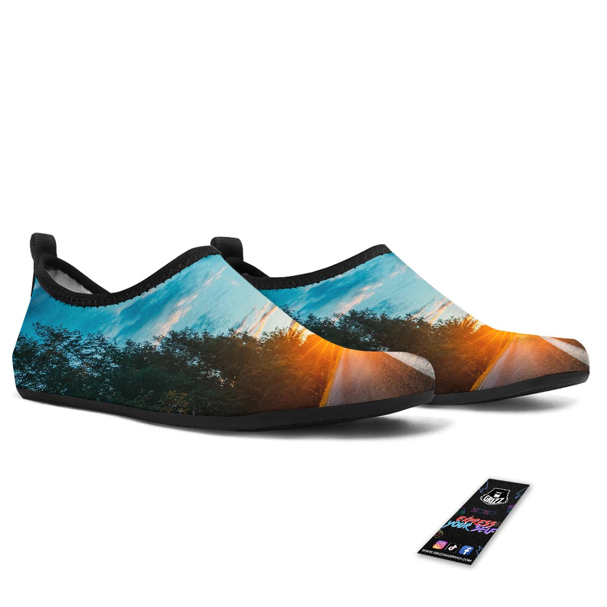 Road Sunrise Print Water Shoes-grizzshop