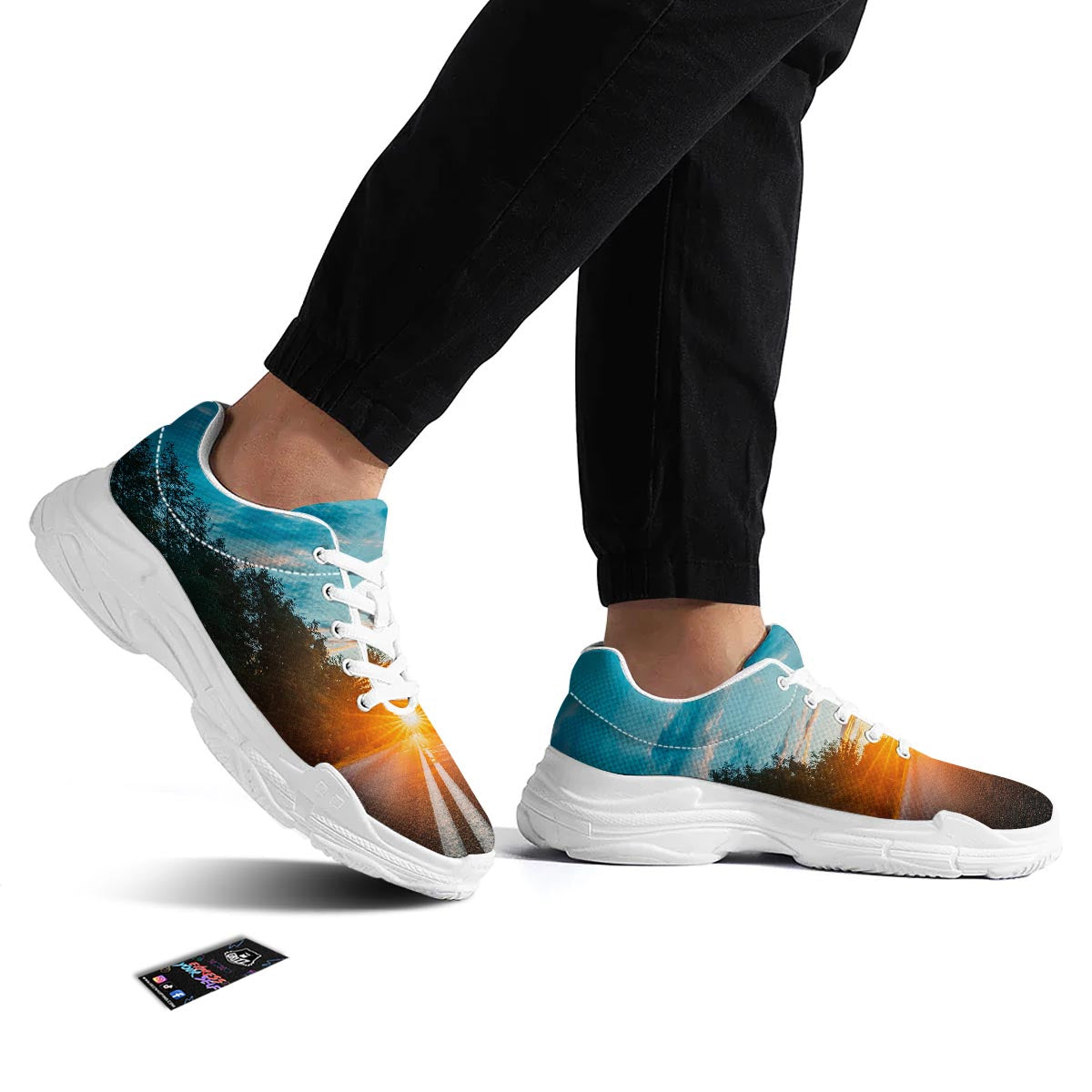 Road Sunrise Print White Chunky Shoes-grizzshop