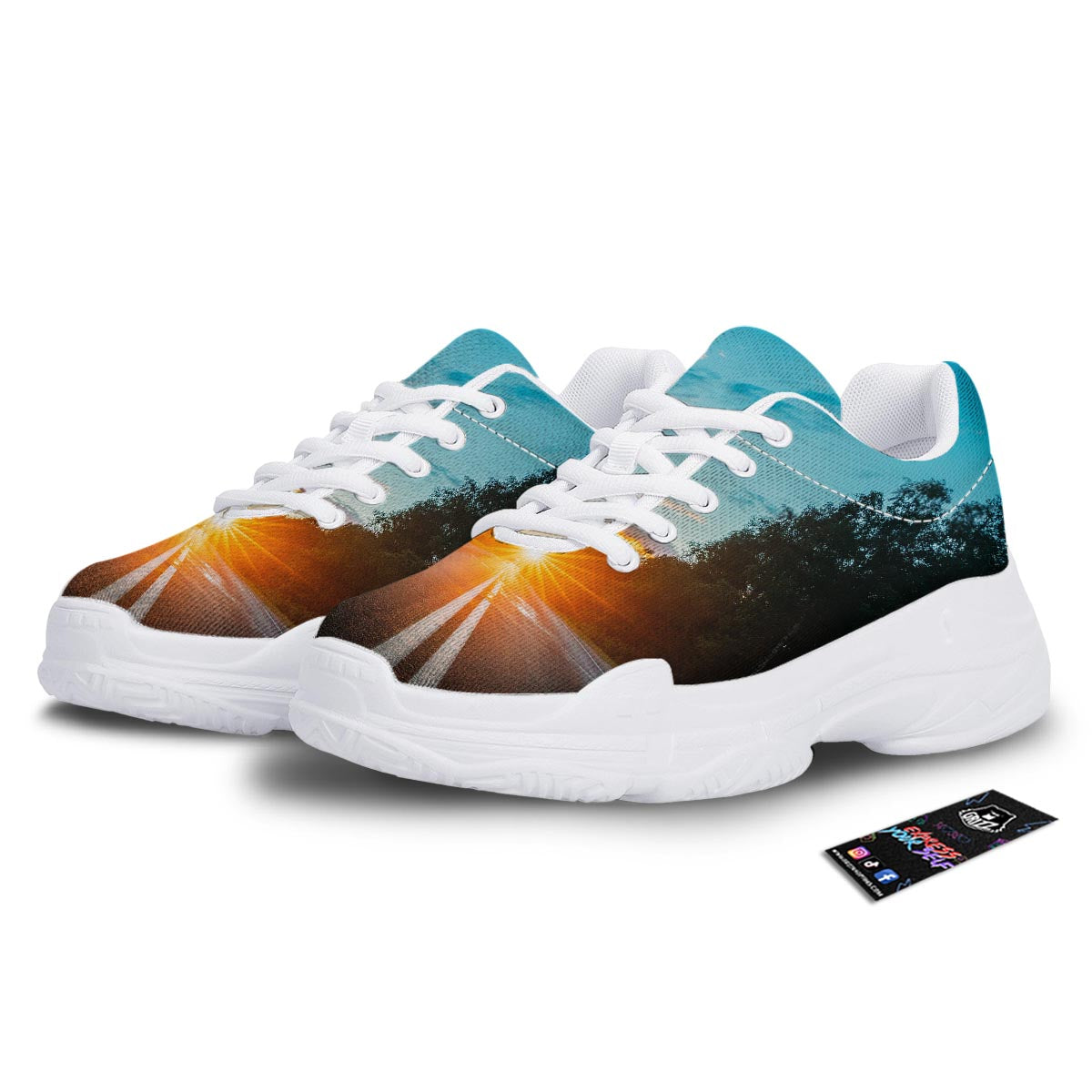 Road Sunrise Print White Chunky Shoes-grizzshop