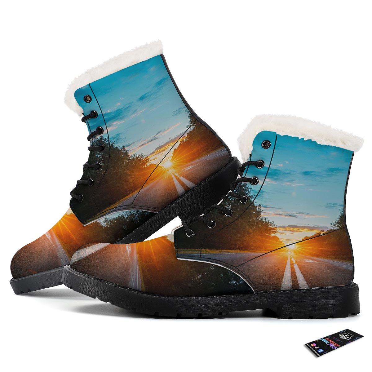 Road Sunrise Print Winter Boots-grizzshop