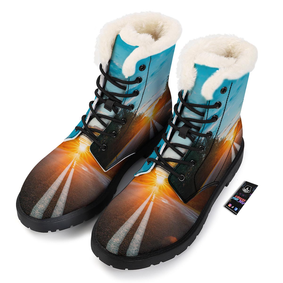 Road Sunrise Print Winter Boots-grizzshop
