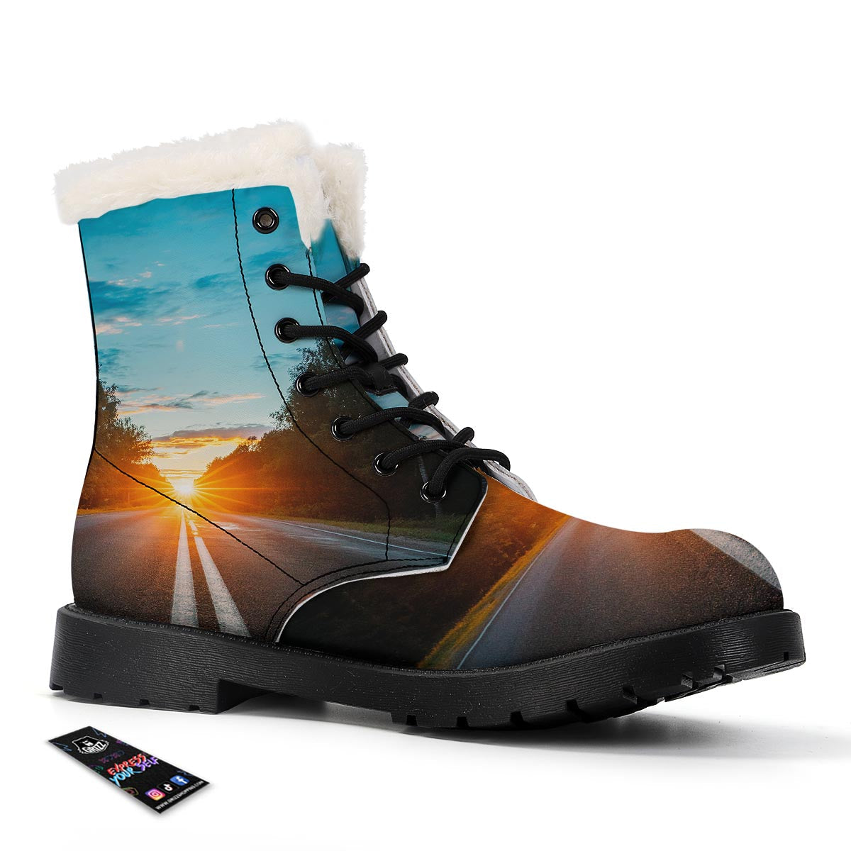 Road Sunrise Print Winter Boots-grizzshop