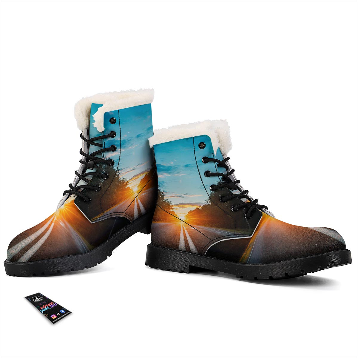 Road Sunrise Print Winter Boots-grizzshop