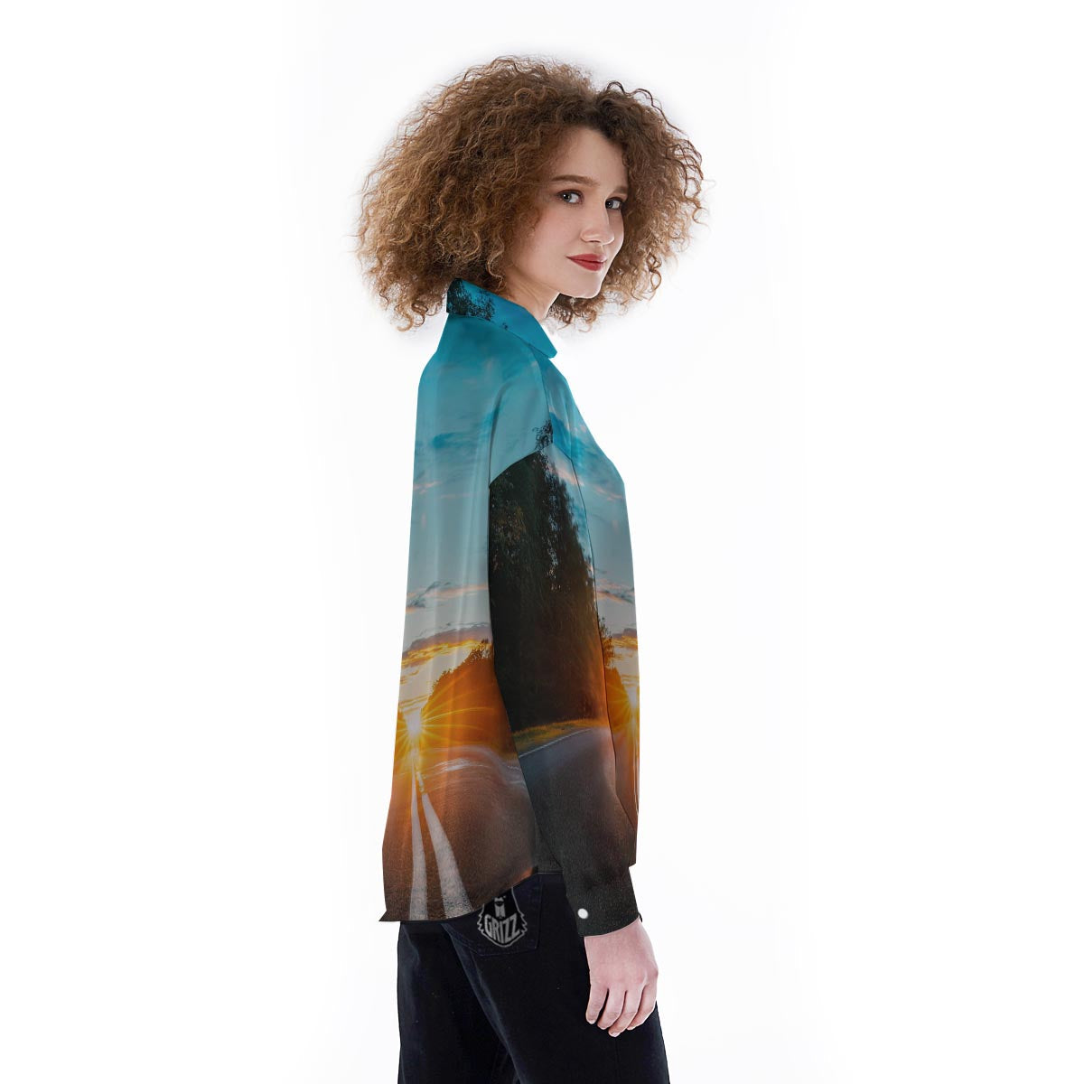Road Sunrise Print Women's Long Sleeve Shirts-grizzshop