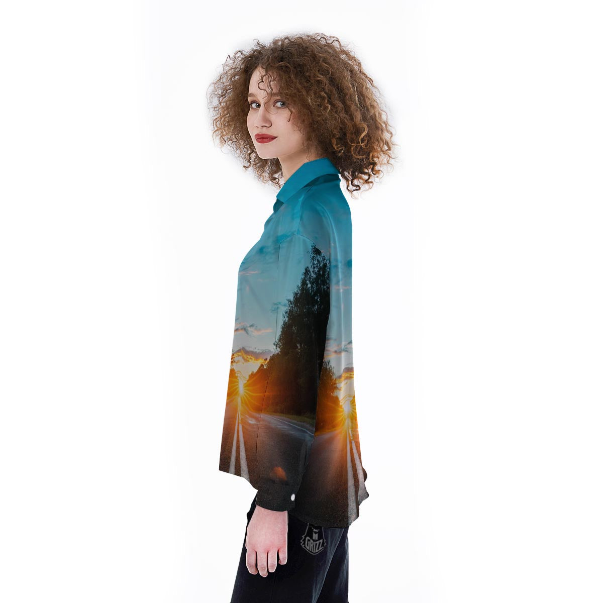 Road Sunrise Print Women's Long Sleeve Shirts-grizzshop