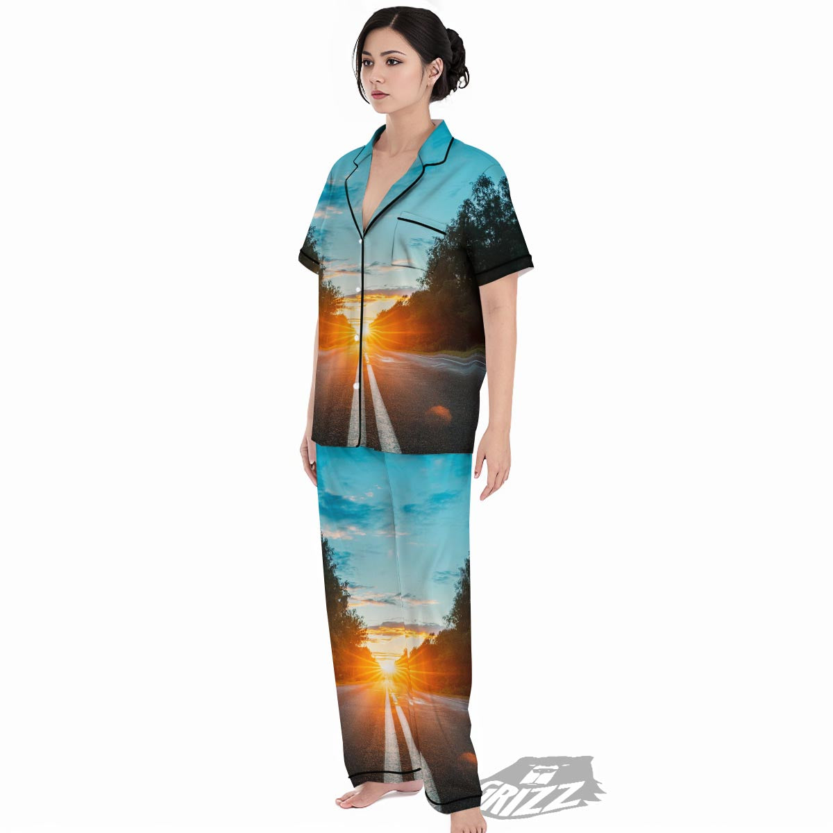 Road Sunrise Print Women's Pajamas Set-grizzshop