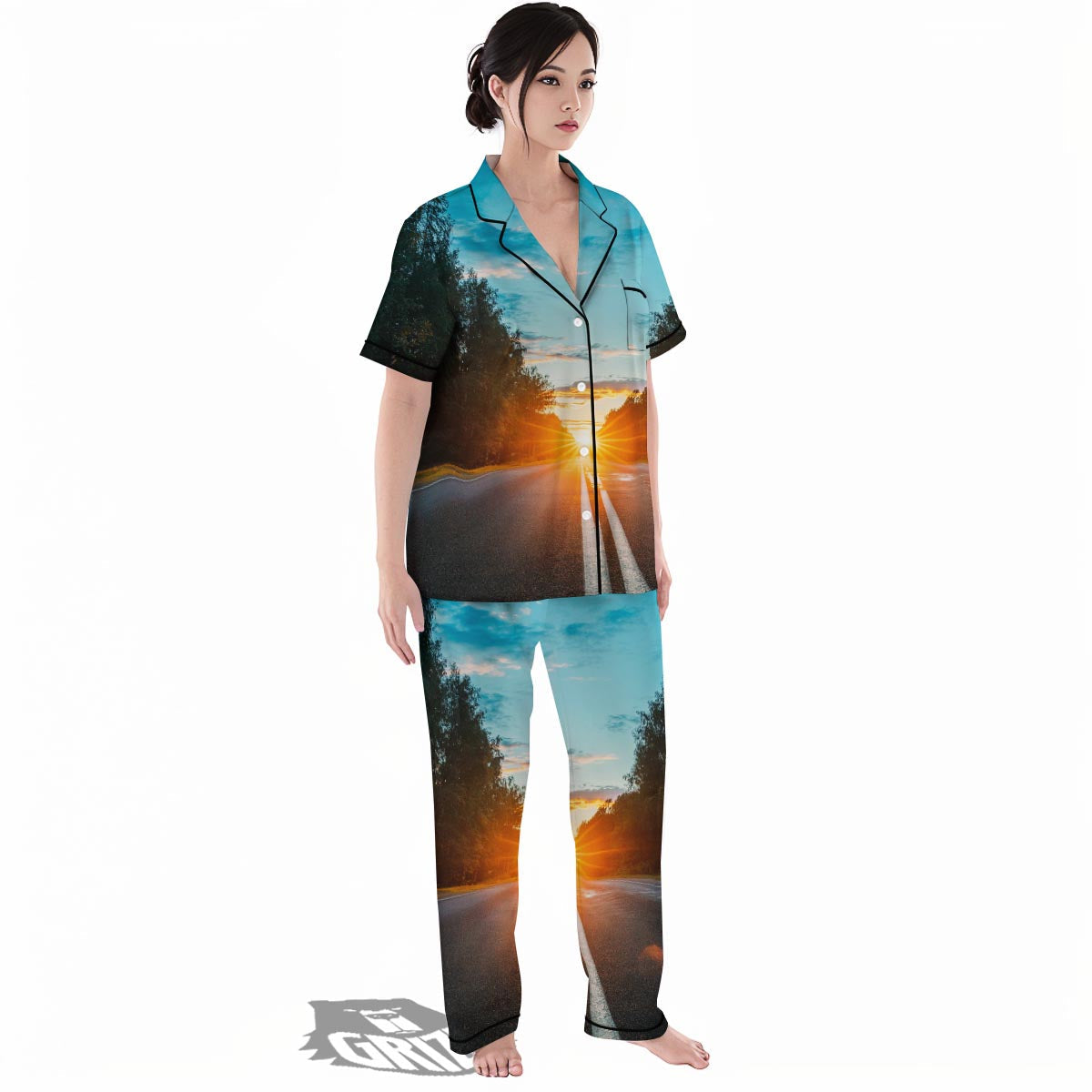 Road Sunrise Print Women's Pajamas Set-grizzshop