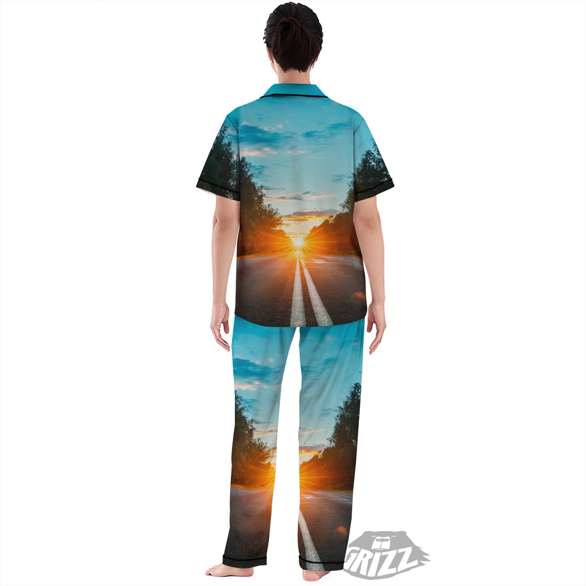 Road Sunrise Print Women's Pajamas Set-grizzshop