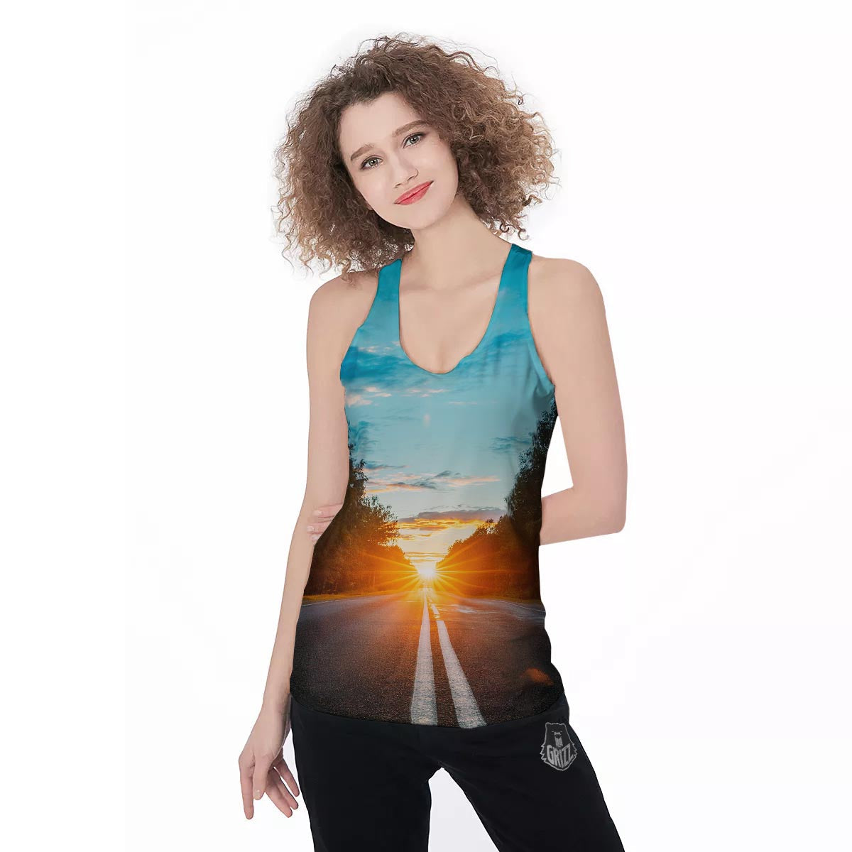 Road Sunrise Print Women's Racerback Tank Top-grizzshop