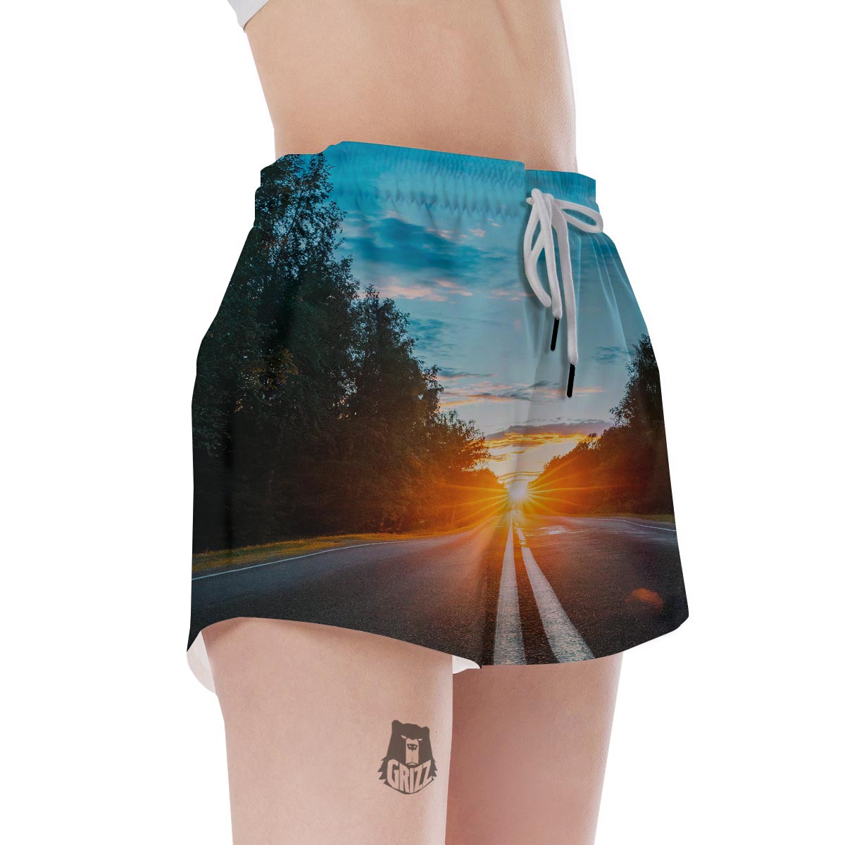 Road Sunrise Print Women's Shorts-grizzshop