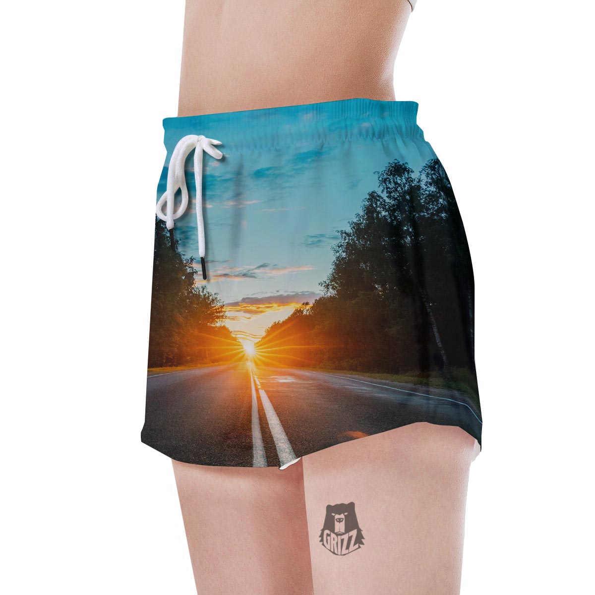 Road Sunrise Print Women's Shorts-grizzshop