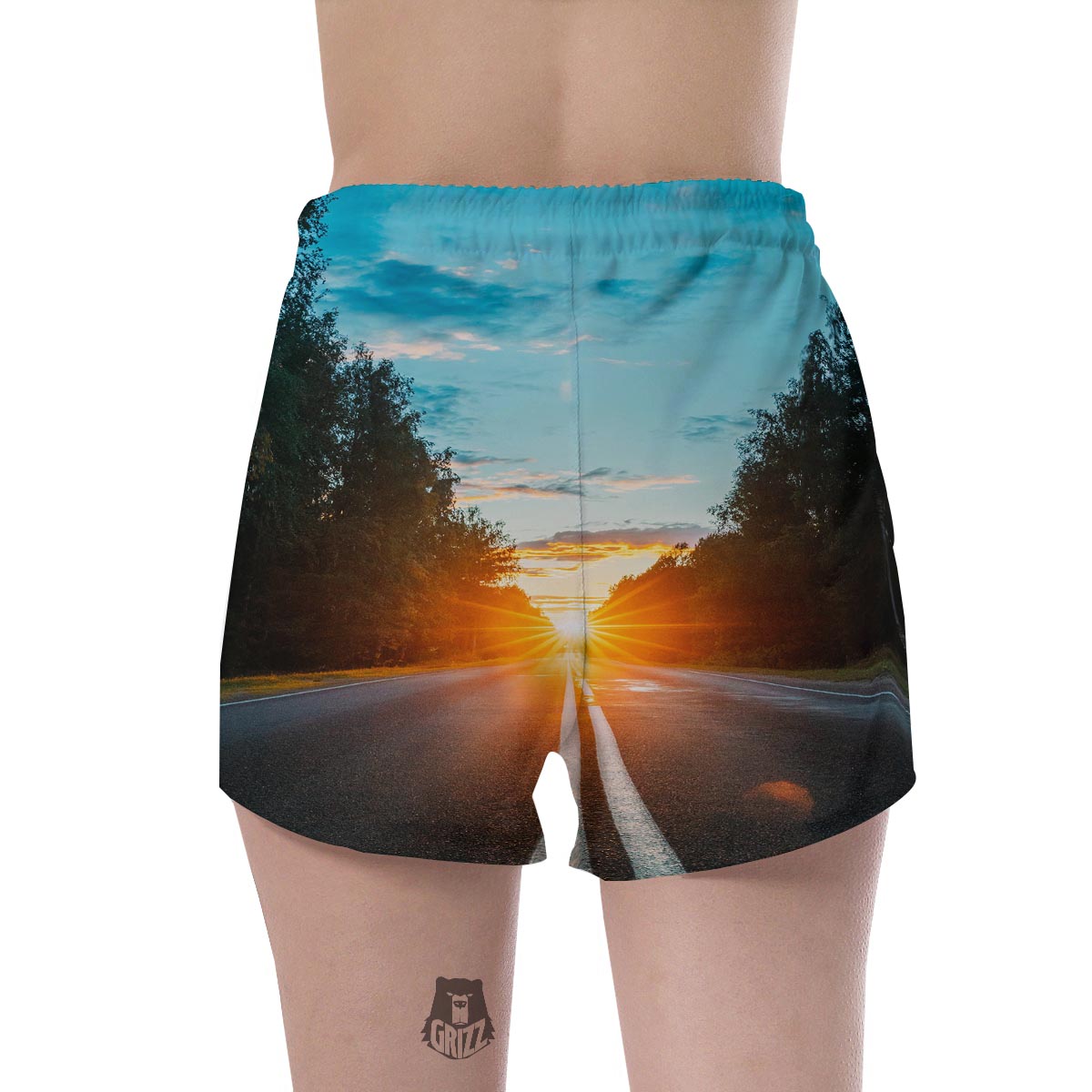 Road Sunrise Print Women's Shorts-grizzshop
