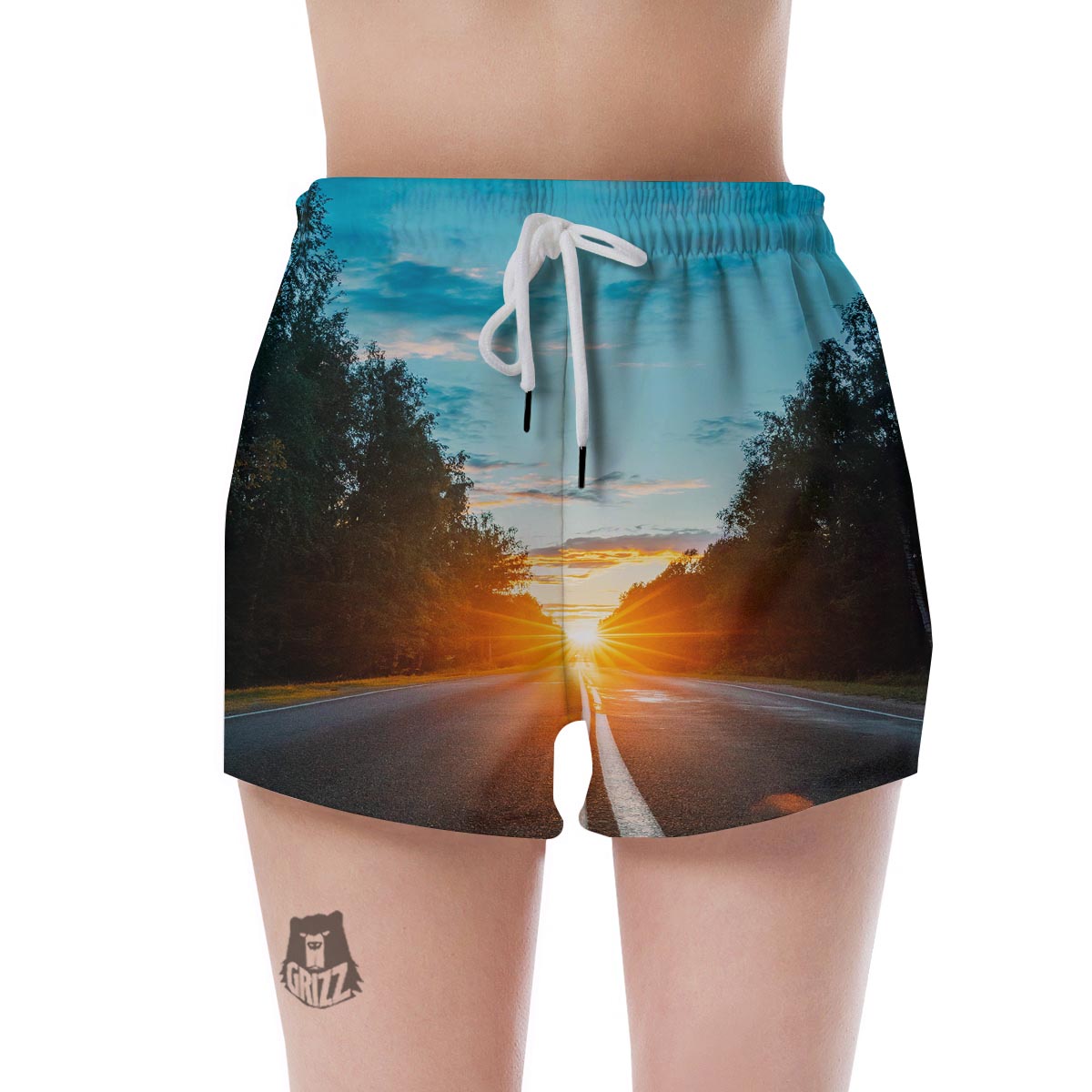 Road Sunrise Print Women's Shorts-grizzshop