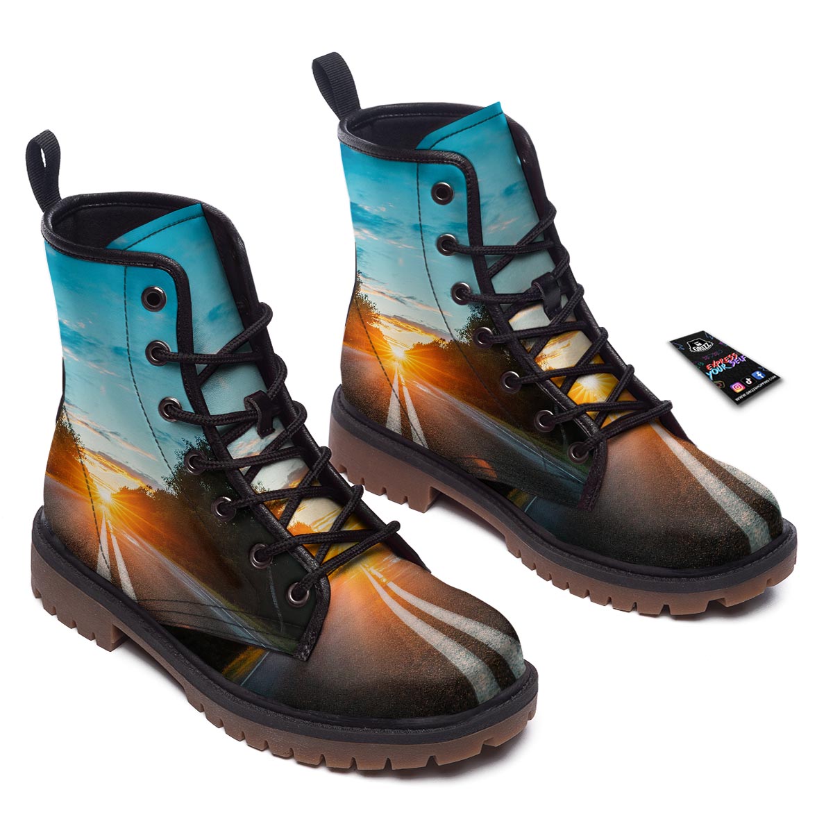 Road Sunrise Print Work Boots-grizzshop