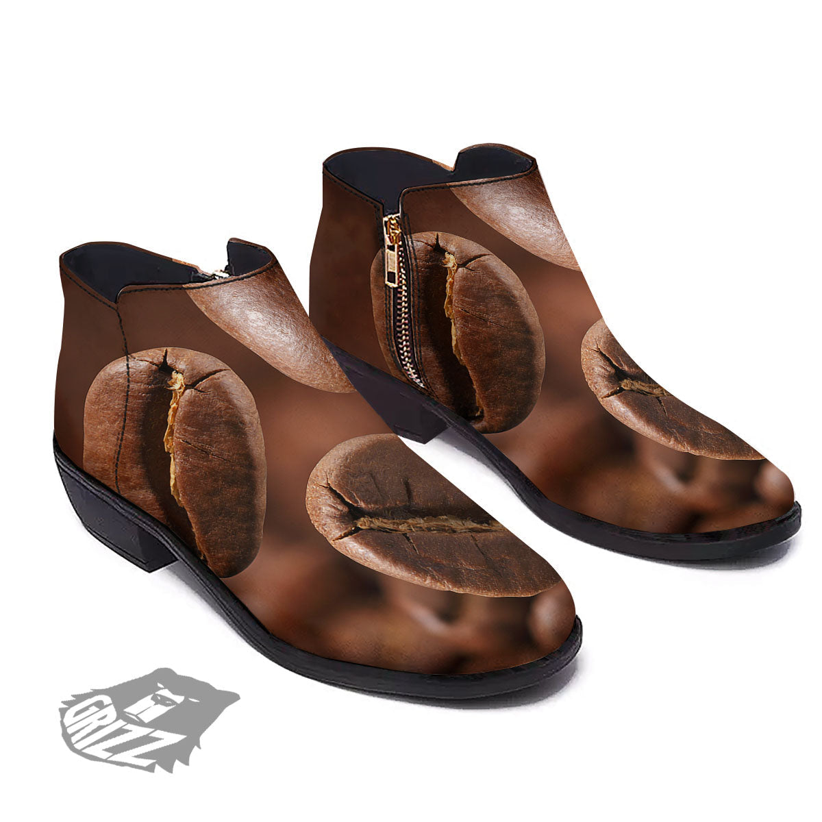 Roasted Coffee Bean Print Ankle Boots-grizzshop