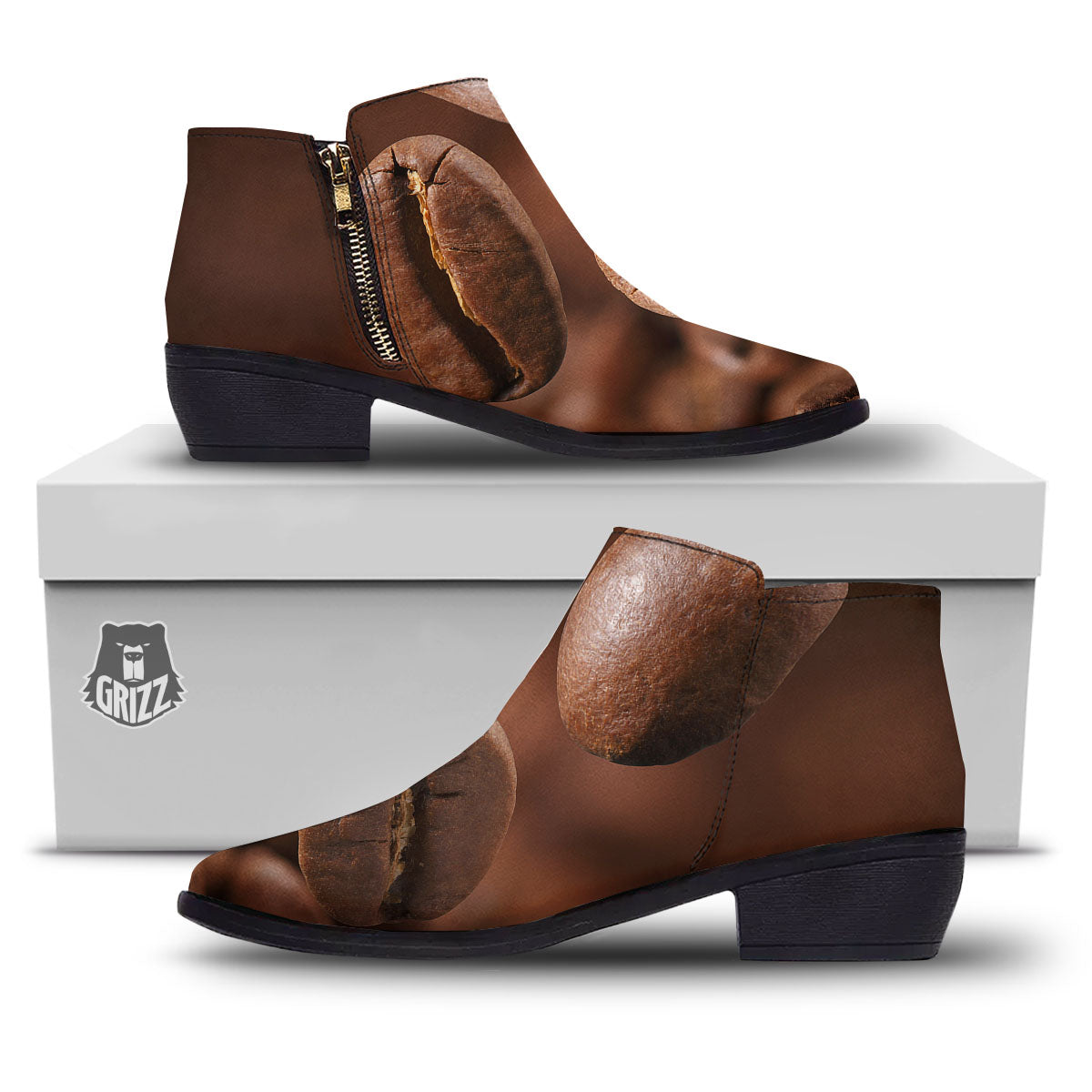 Roasted Coffee Bean Print Ankle Boots-grizzshop