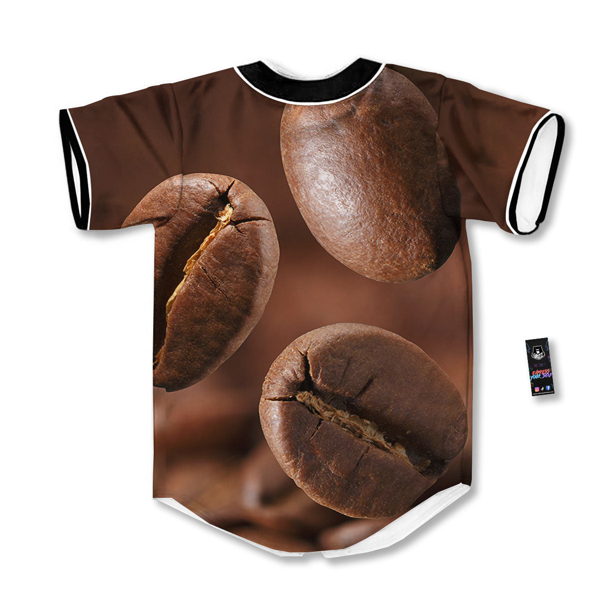 Roasted Coffee Bean Print Baseball Jersey-grizzshop