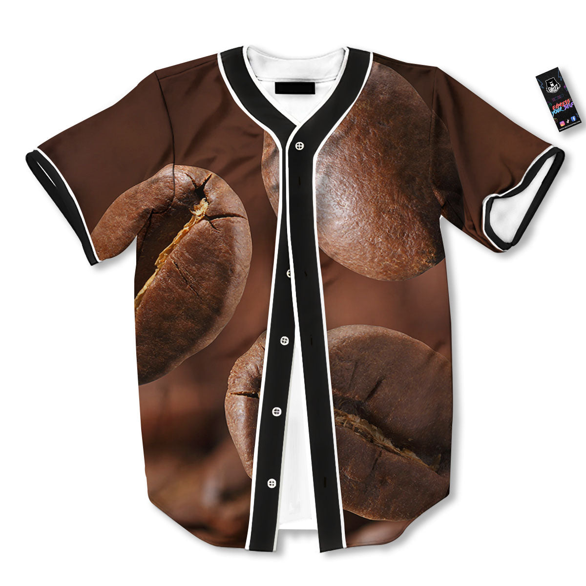 Roasted Coffee Bean Print Baseball Jersey-grizzshop