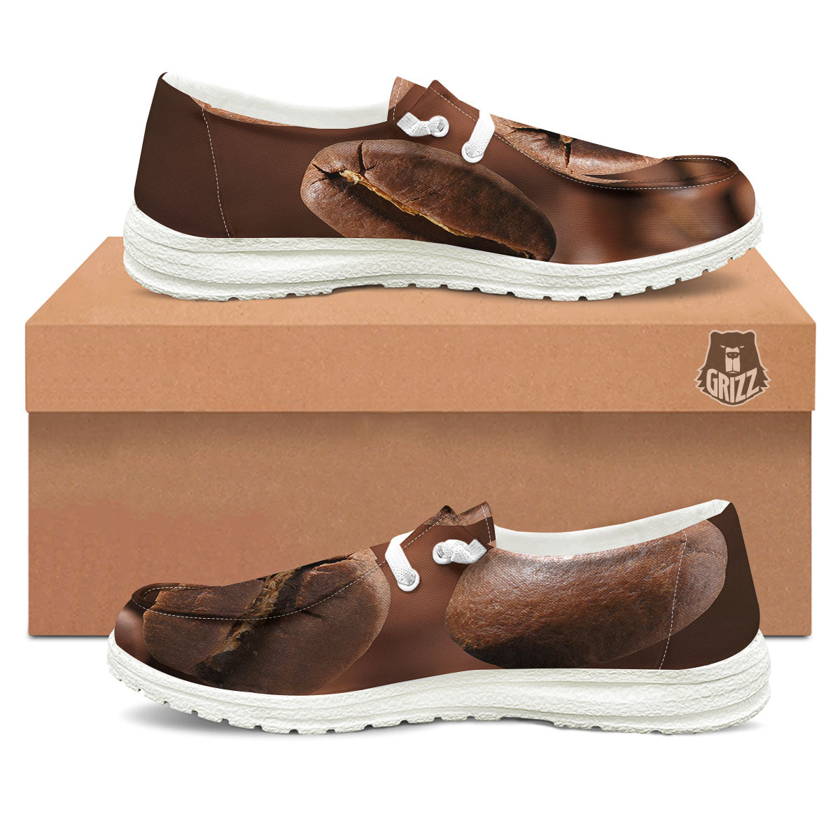 Roasted Coffee Bean Print Black Loafers-grizzshop
