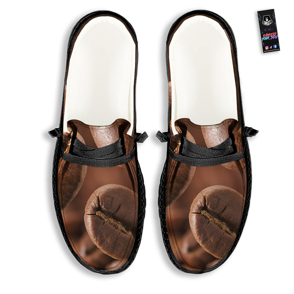 Roasted Coffee Bean Print Black Loafers-grizzshop