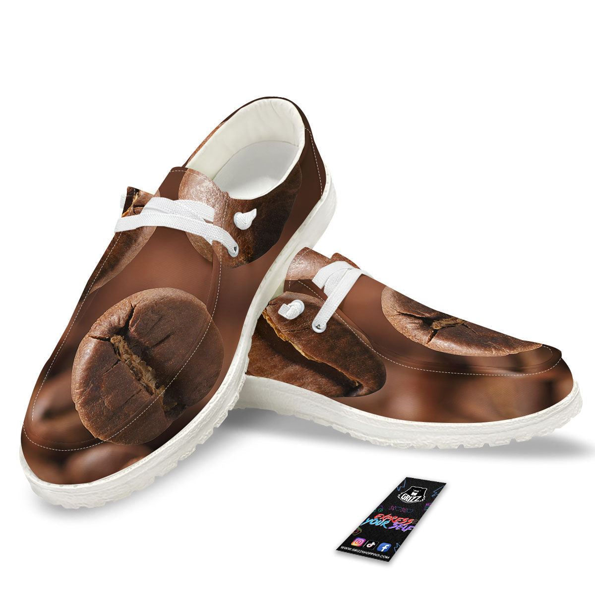 Roasted Coffee Bean Print Black Loafers-grizzshop