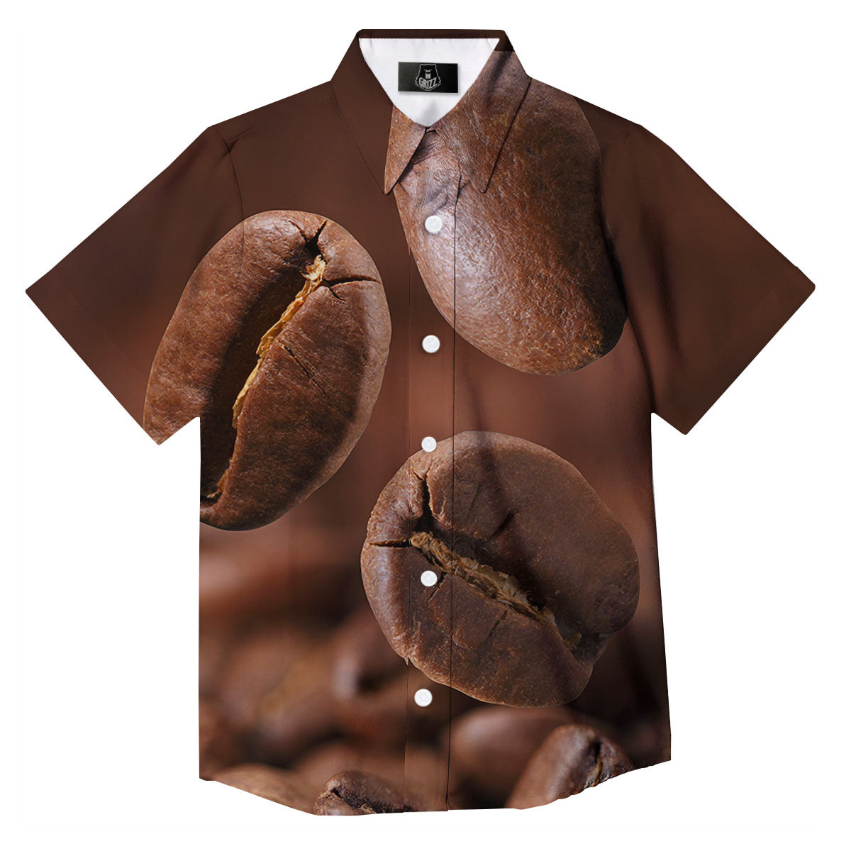 Roasted Coffee Bean Print Button Up Shirt-grizzshop