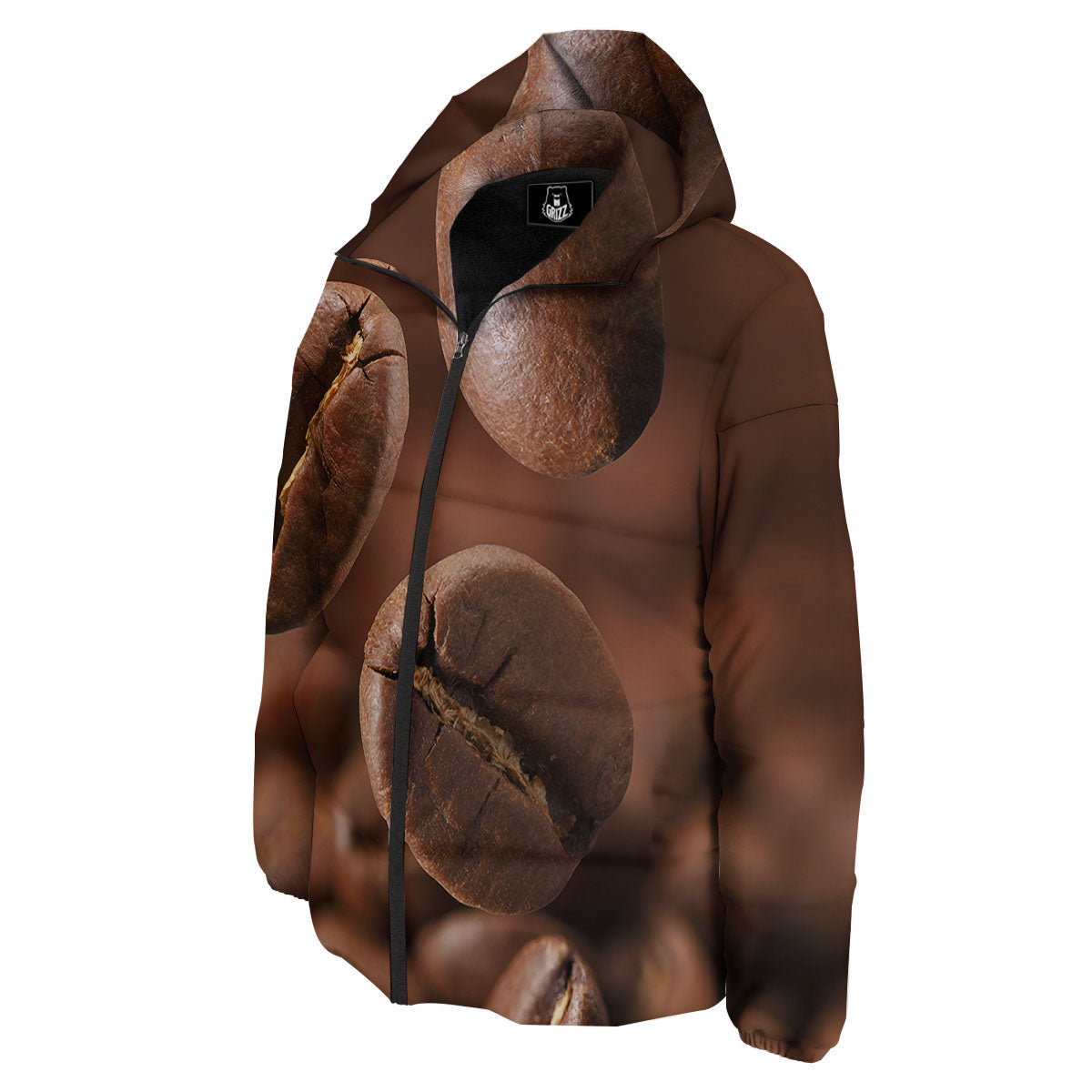 Roasted Coffee Bean Print Down Jacket-grizzshop