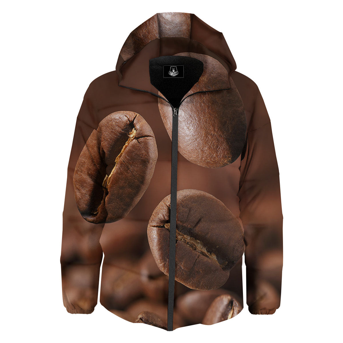 Roasted Coffee Bean Print Down Jacket-grizzshop