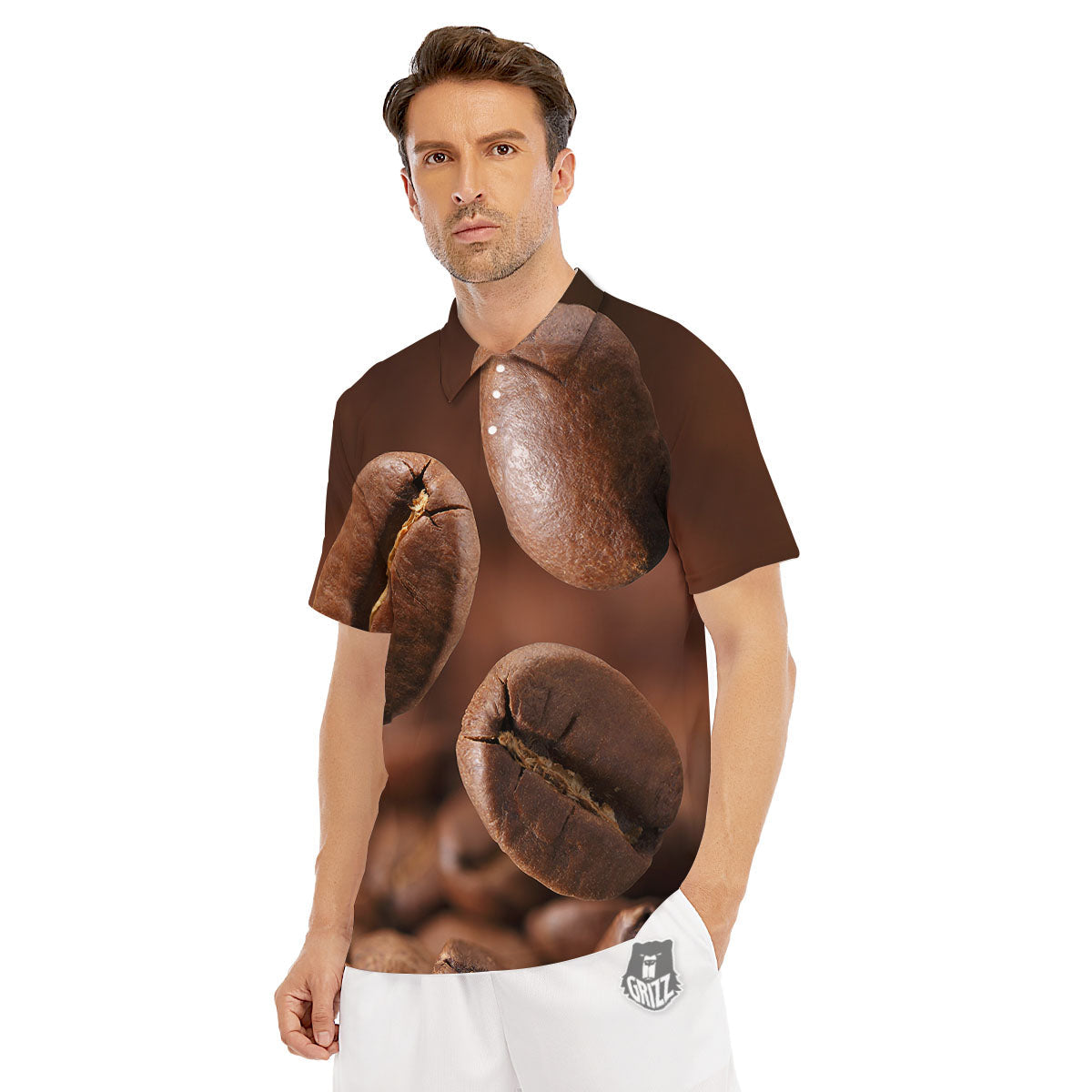 Roasted Coffee Bean Print Men's Golf Shirts-grizzshop
