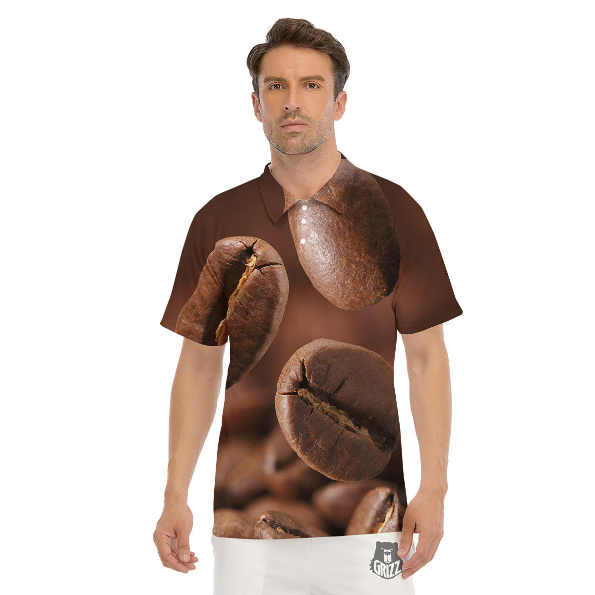 Roasted Coffee Bean Print Men's Golf Shirts-grizzshop