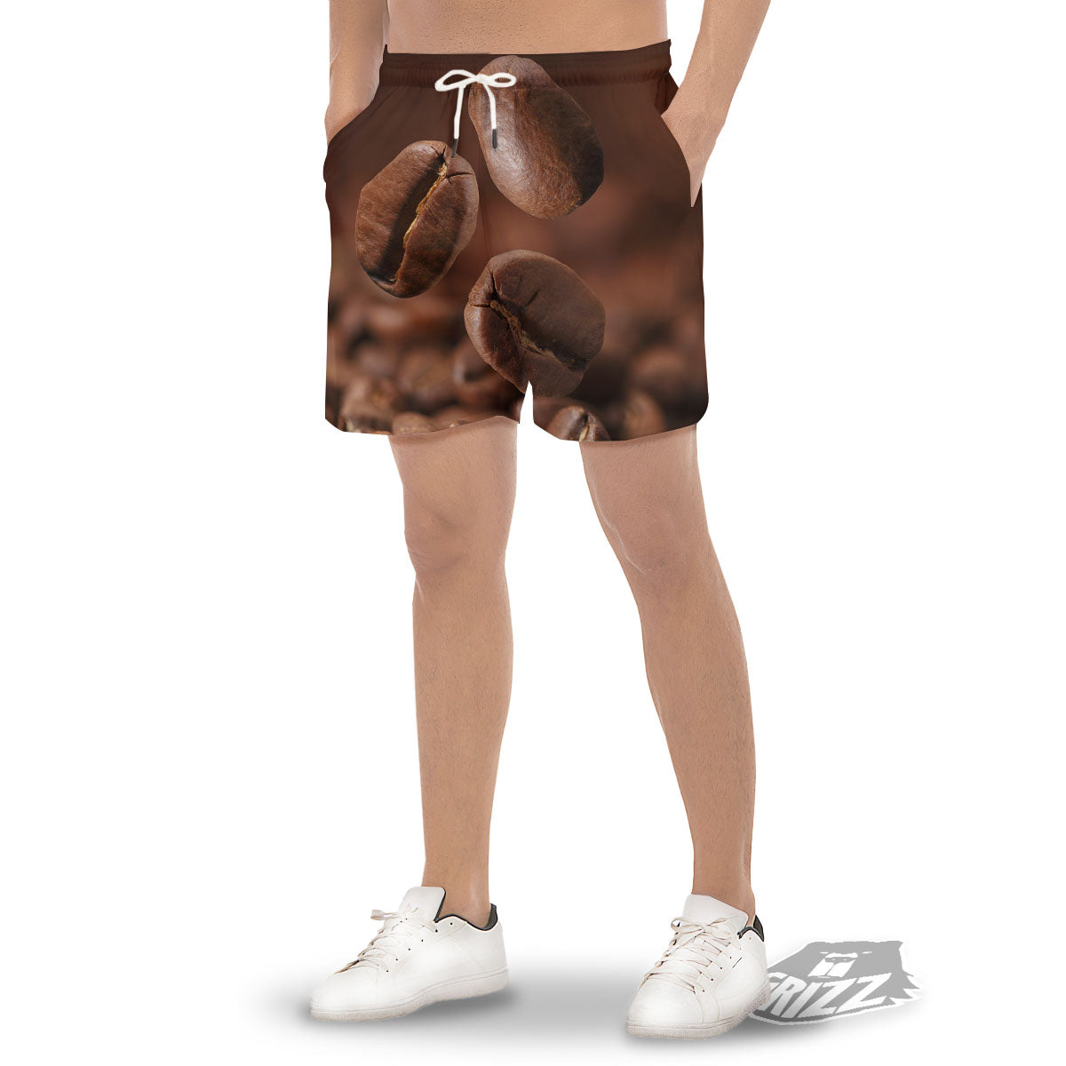 Roasted Coffee Bean Print Men's Gym Shorts-grizzshop