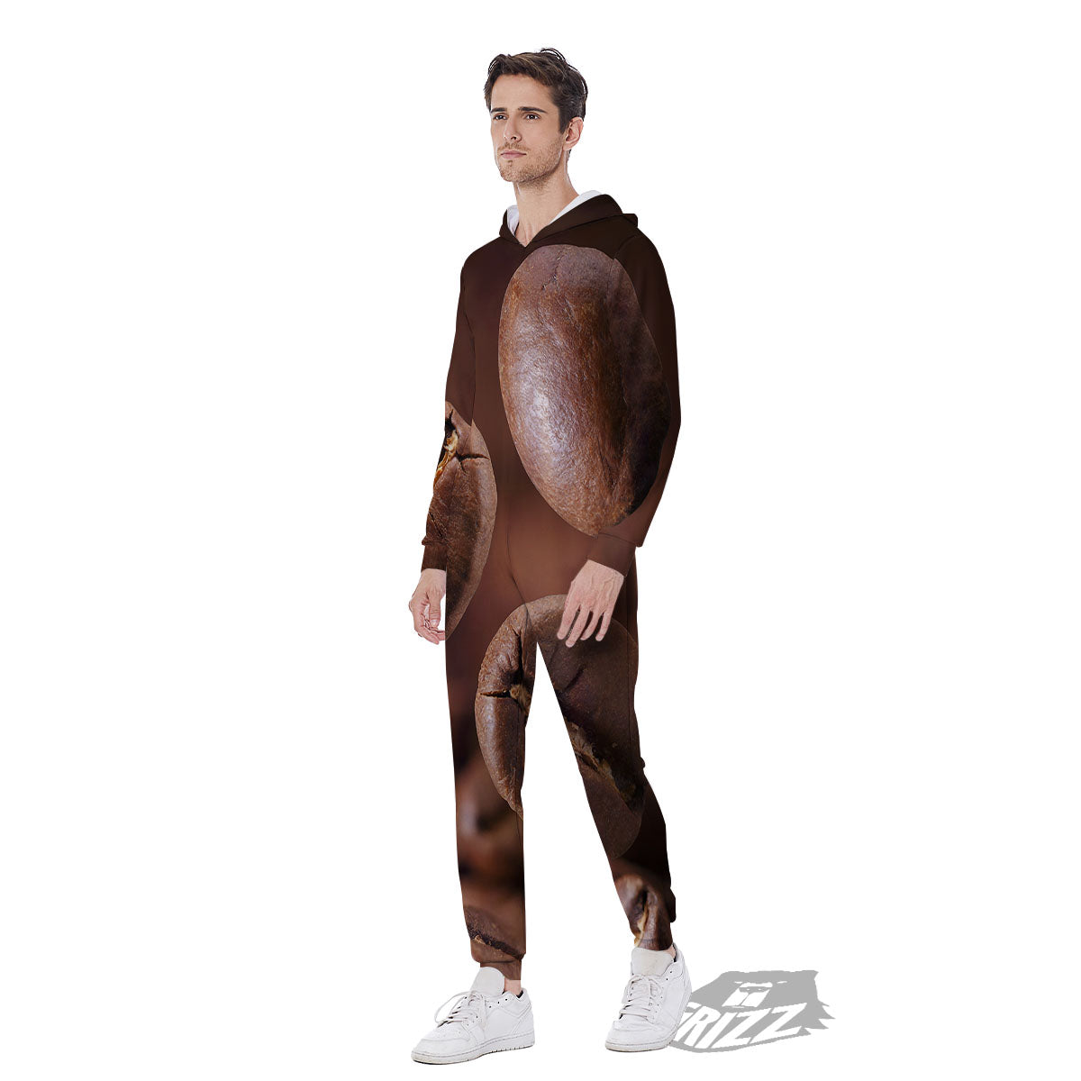 Roasted Coffee Bean Print Men's Jumpsuit-grizzshop