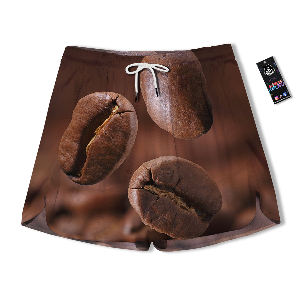 Roasted Coffee Bean Print Men's Running Shorts-grizzshop