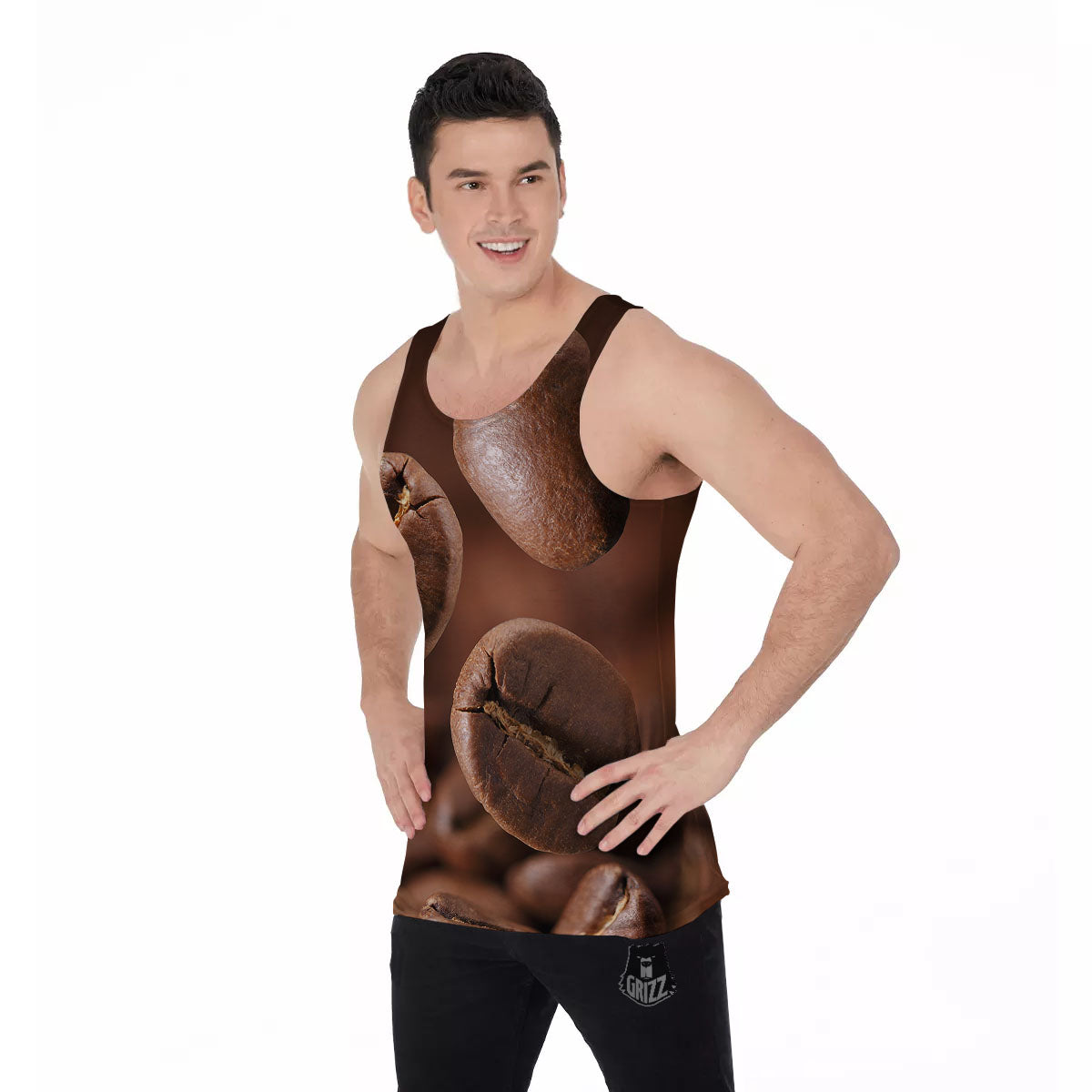 Roasted Coffee Bean Print Men's Tank Top-grizzshop
