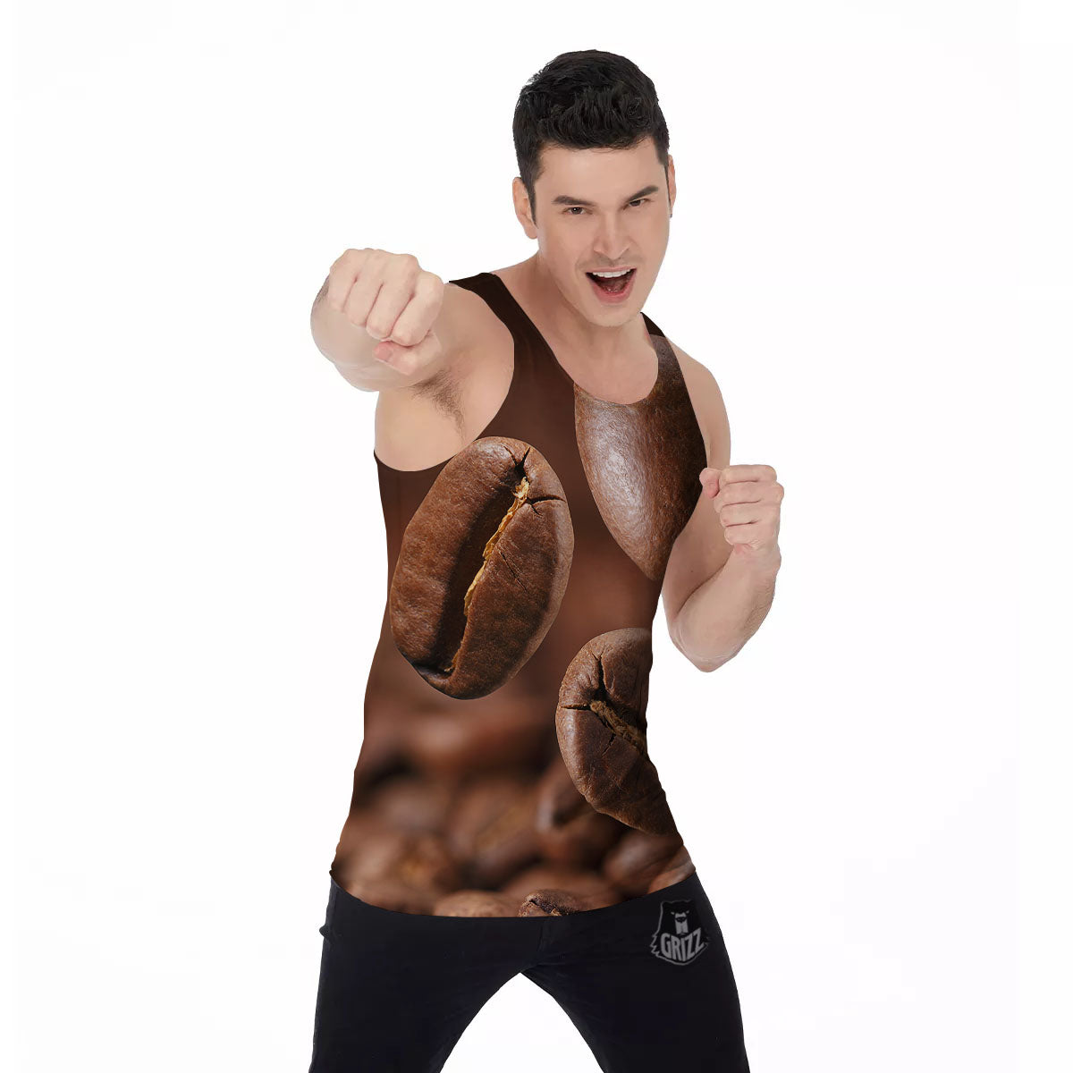 Roasted Coffee Bean Print Men's Tank Top-grizzshop