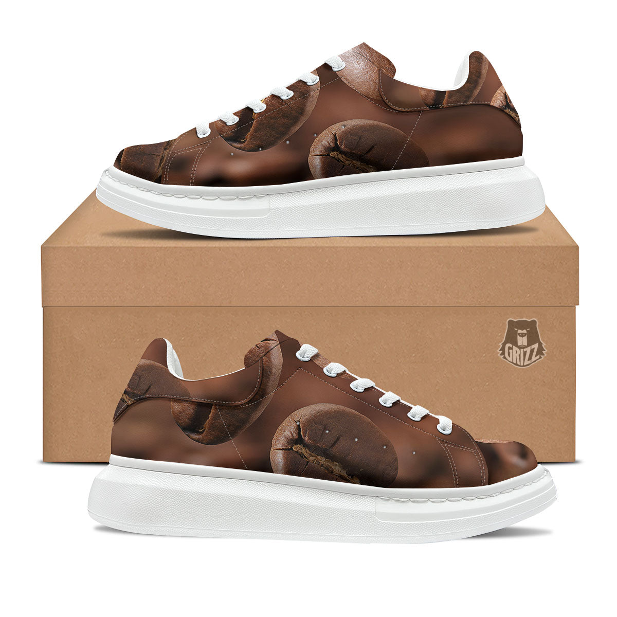 Roasted Coffee Bean Print Platform Shoes-grizzshop