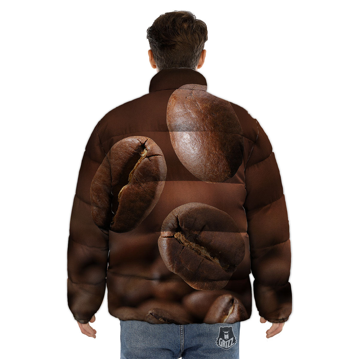 Roasted Coffee Bean Print Puffer Jacket-grizzshop