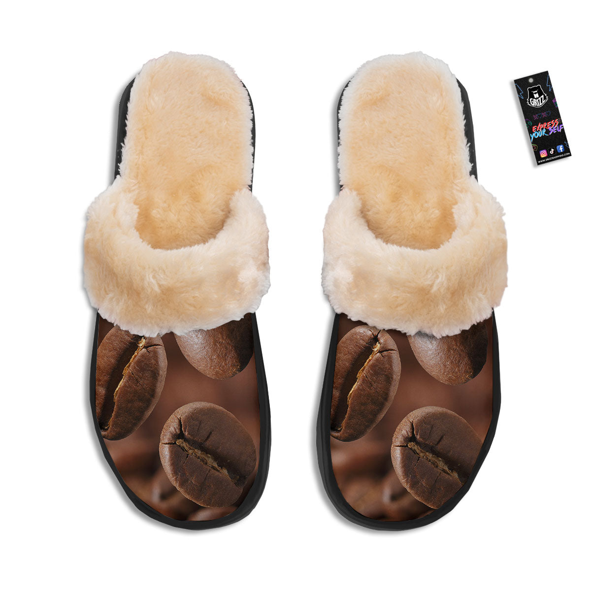 Roasted Coffee Bean Print Slippers-grizzshop