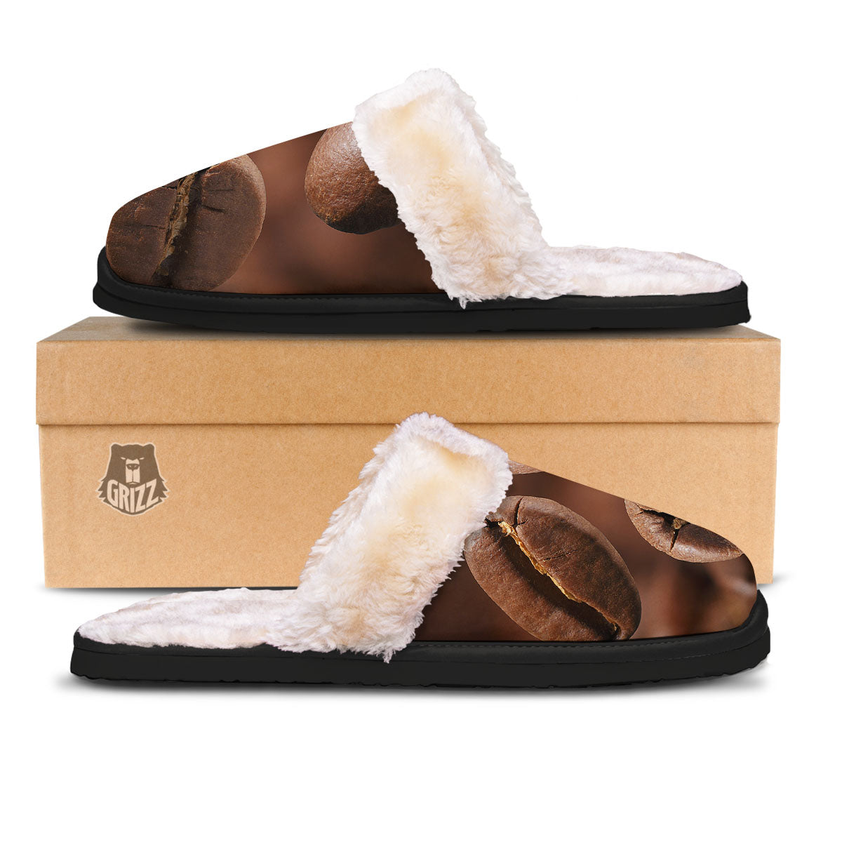 Roasted Coffee Bean Print Slippers-grizzshop