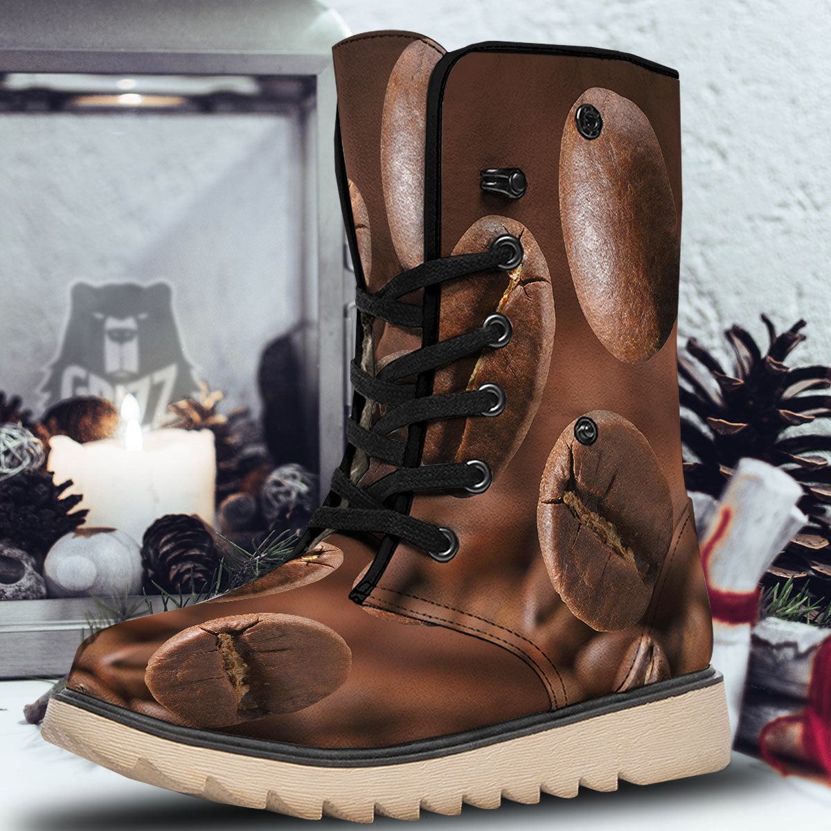 Roasted Coffee Bean Print Snow Boots-grizzshop