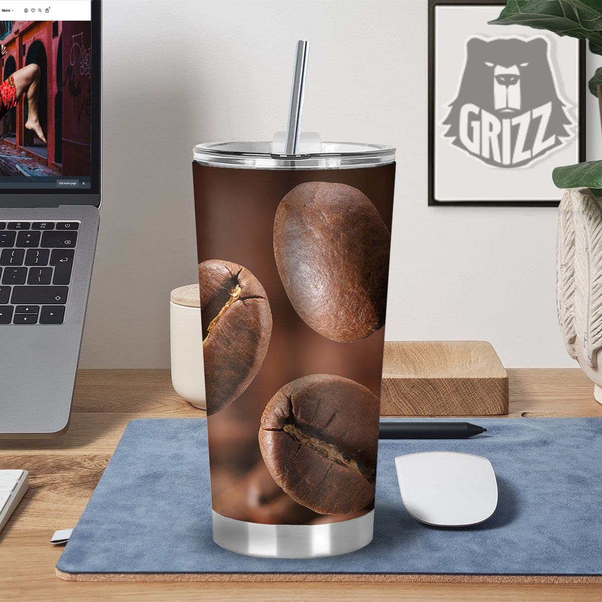Roasted Coffee Bean Print Tumbler-grizzshop