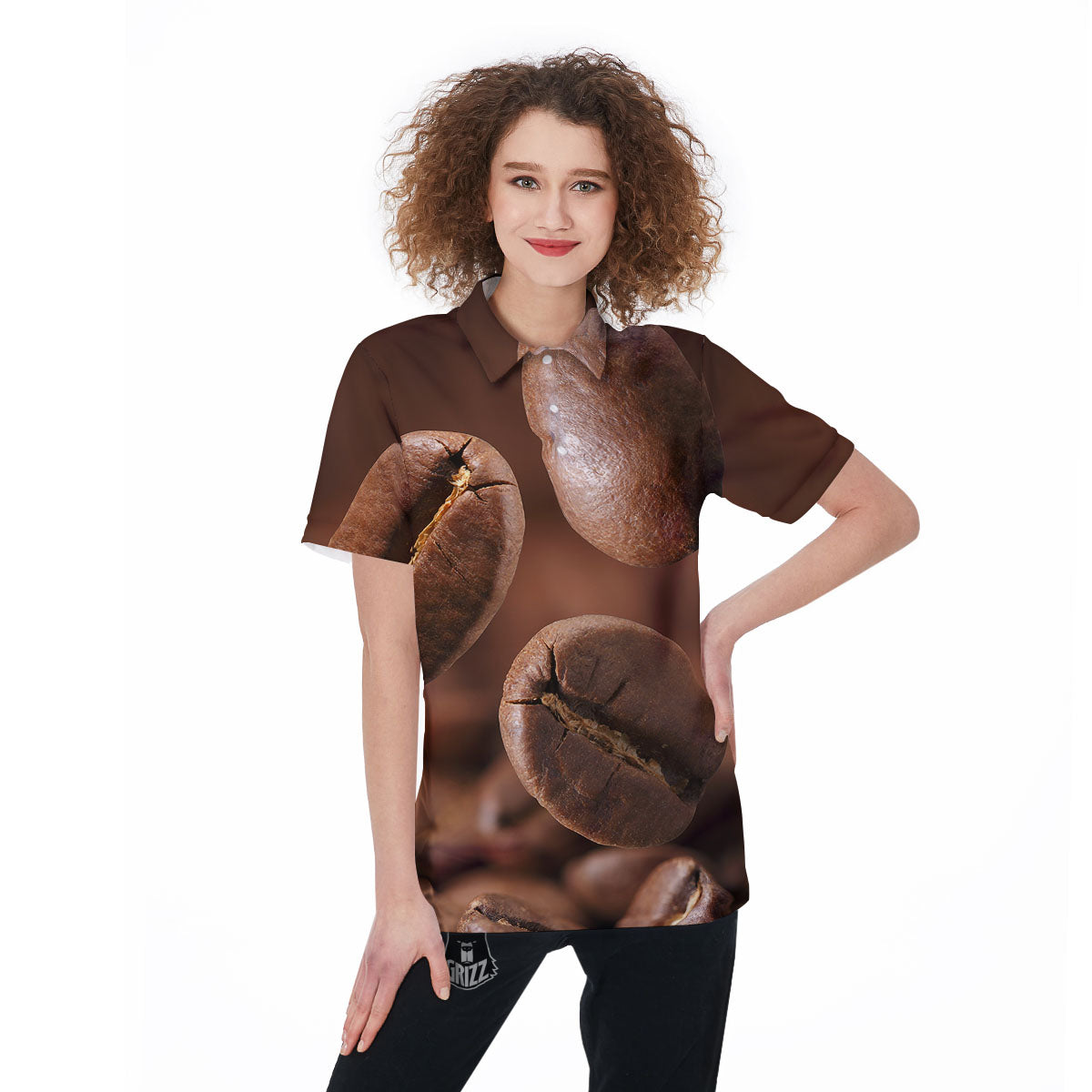 Roasted Coffee Bean Print Women's Golf Shirts-grizzshop