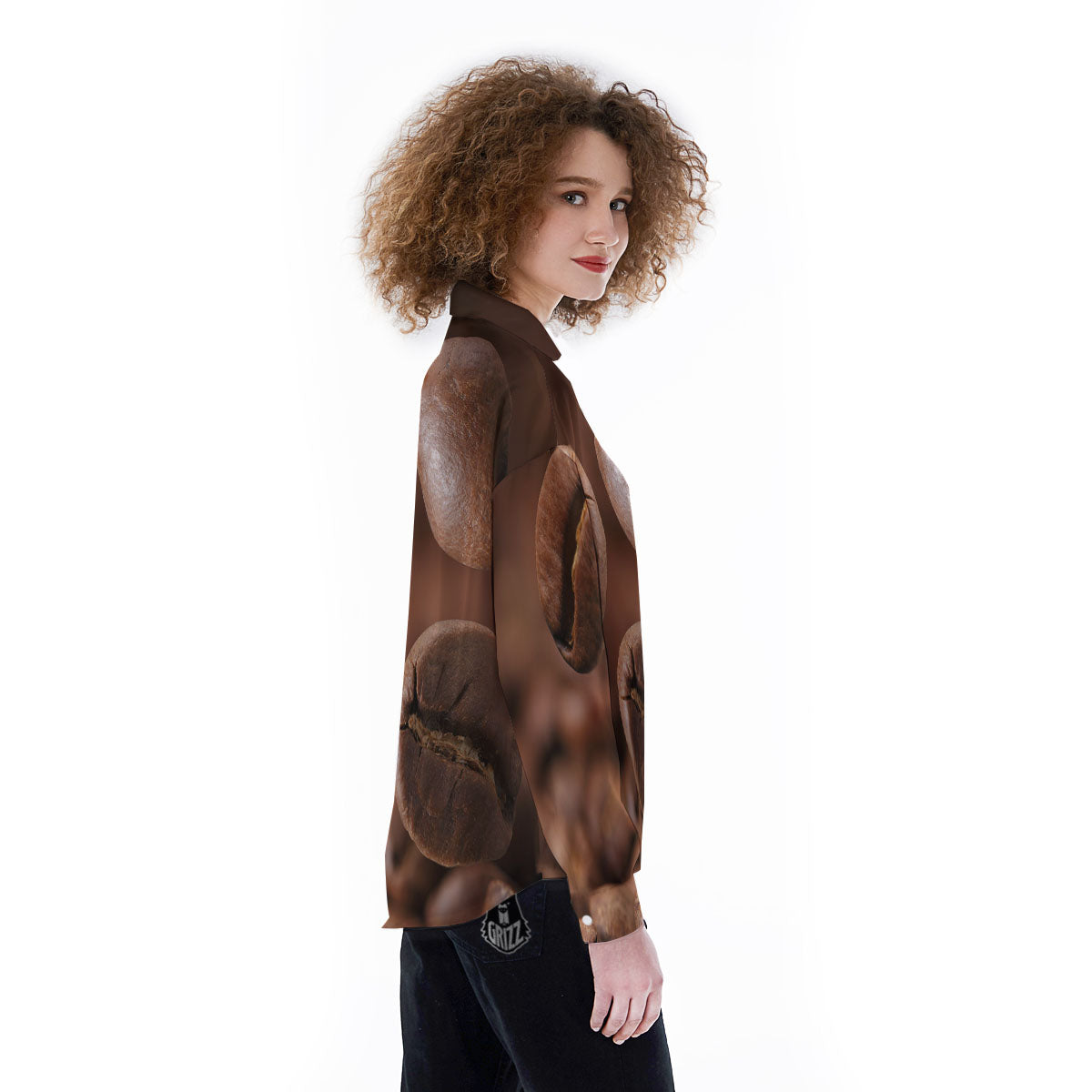 Roasted Coffee Bean Print Women's Long Sleeve Shirts-grizzshop